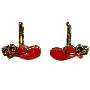 Red Hat Society Red and Gold Earrings With Hat Design